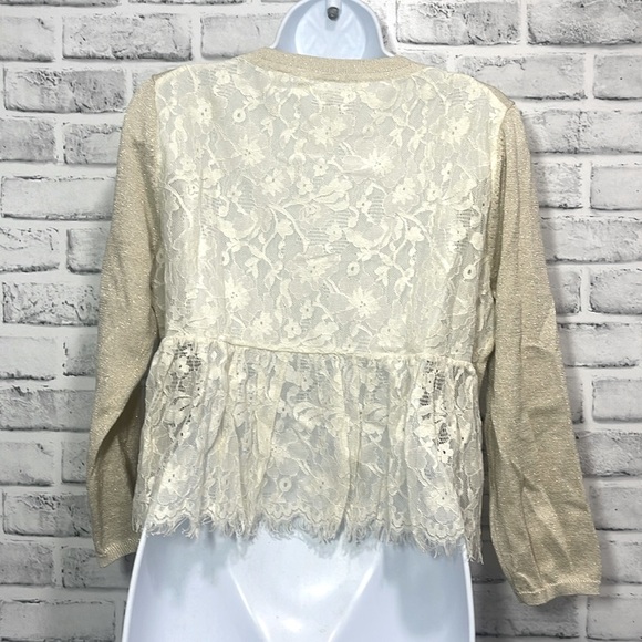 Anthropologie Knitted & Knotted Gold Lace Back Cardigan Large - Picture 2 of 12